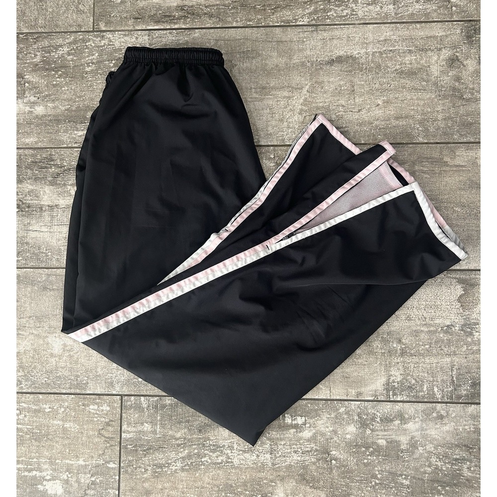 Vintage BCG Nylon Track Pants Women XL Black Pink Windbreaker Baggy Wide Leg Y2k